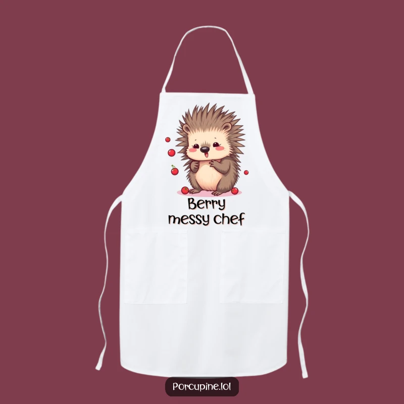 Funny Kawaii Porcupine Apron: Playful Berry Juggling Kitchen Fun, Gift Idea
