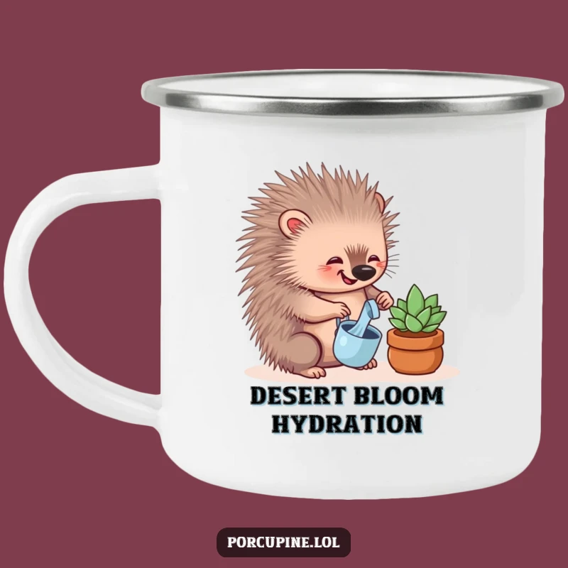 Funny Porcupine Camping Mug - Porcupine Watering Succulent, Perfect Funny Gift