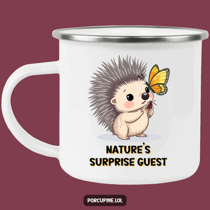 Funny Porcupine Butterfly Camping Mug - Prickly Outdoor Intrigue Gift