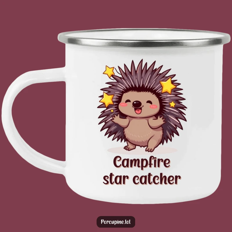 Funny Porcupine Juggling Stars Camping Mug: Whimsical campfire companion