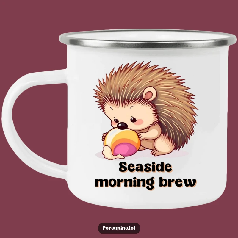 Funny Seashell Porcupine Camping Mug: Hilarious Beach Sips On-the-Go!