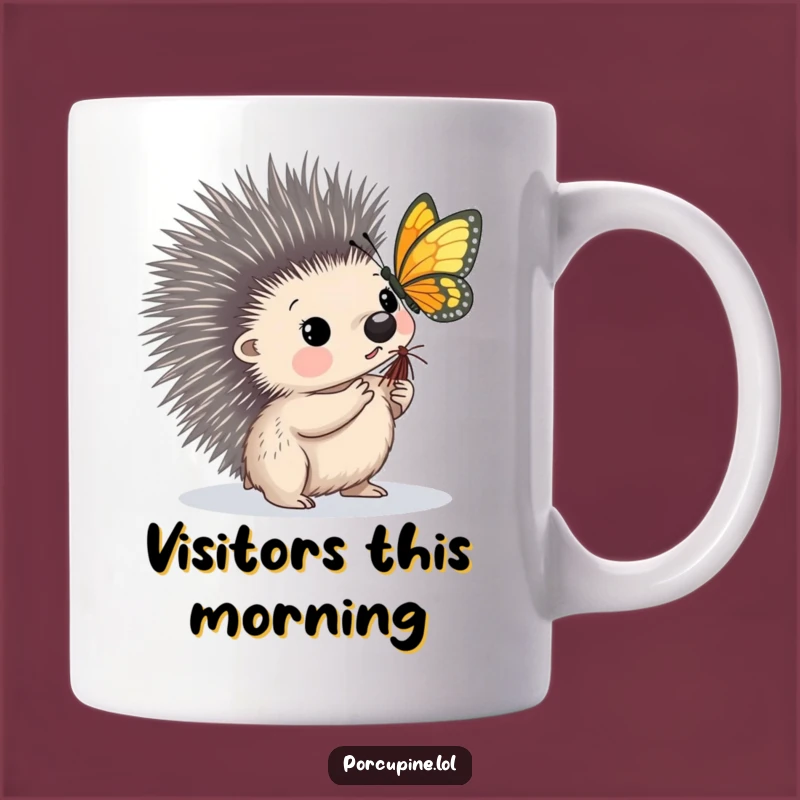 Funny Porcupine Butterfly Mug - Curious Prickly Nature Encounter Gift