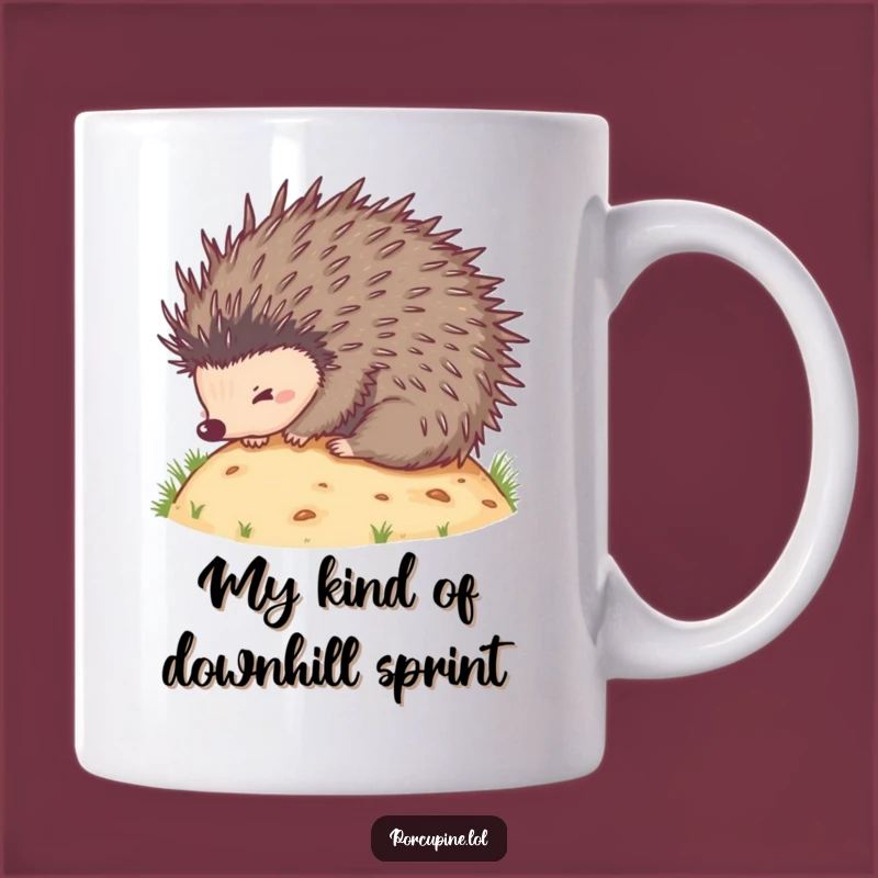 Funny Porcupine Rolling Downhill Mug - Hilarious Prickly Cartoon Gift