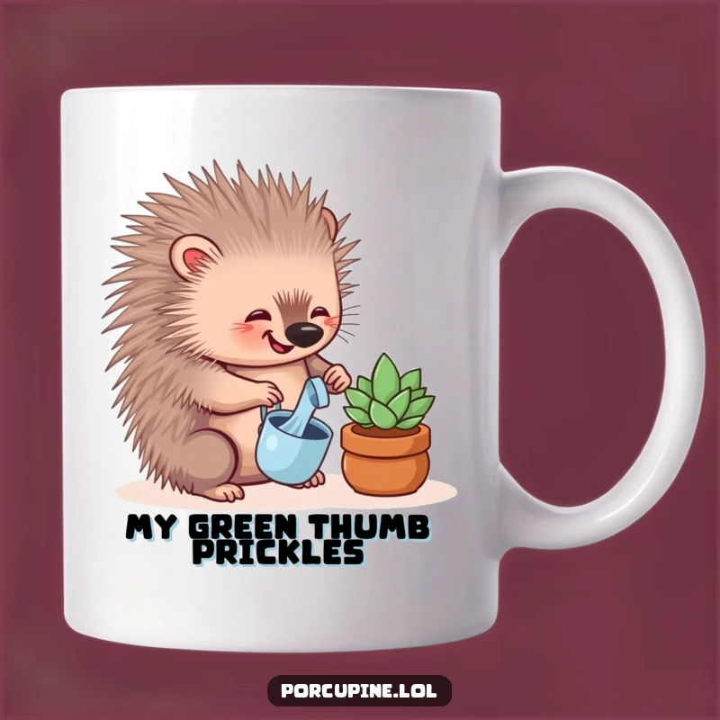 Funny Porcupine Plant Lover Mug - Adorable Porcupine Watering Succulent, Perfect Funny Gift
