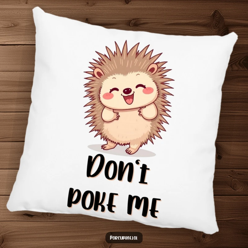 Funny pillow with a porcupine doing a happy little dance, its quills wiggling playfully, perfect for adding comfort and a dose of humor.