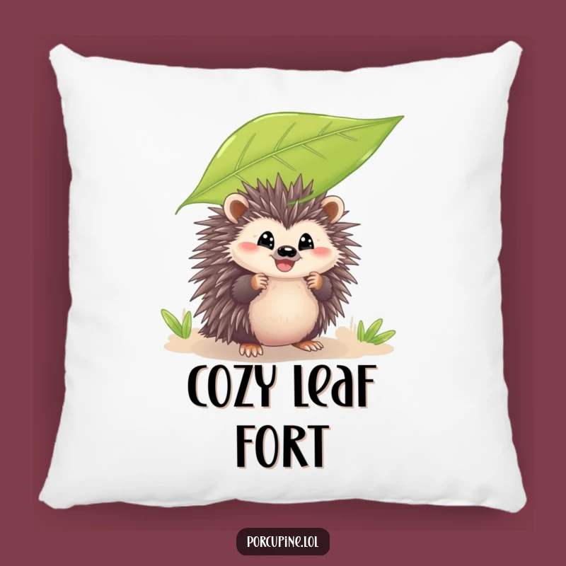 Funny Peeking Porcupine Pillow: Leafy Grin for Cozy Comfort and Humor