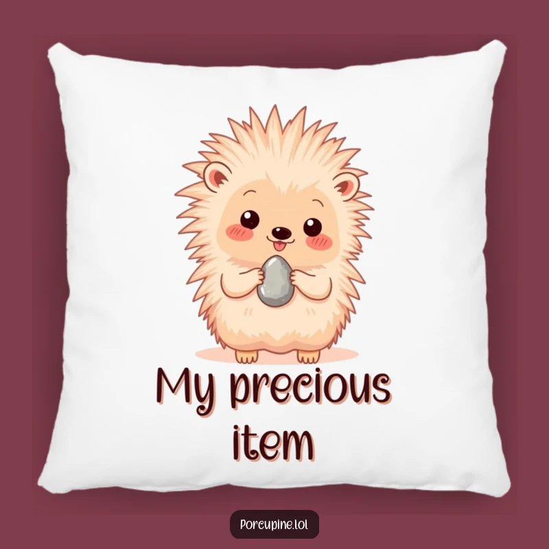 Funny Porcupine Pebble Presenting Pillow - Cozy Comfort with Heartwarming Humor