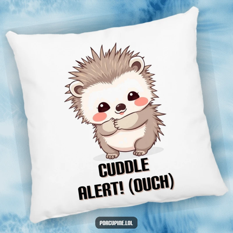 Funny pillow with a porcupine offering a prickly hug and a shy smile, providing cozy comfort and a heartwarming dose of humorous affection.