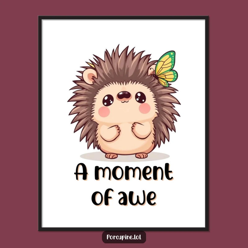 Funny Kawaii Porcupine Butterfly Digital Print: Instant Download Enchanting Nature Art