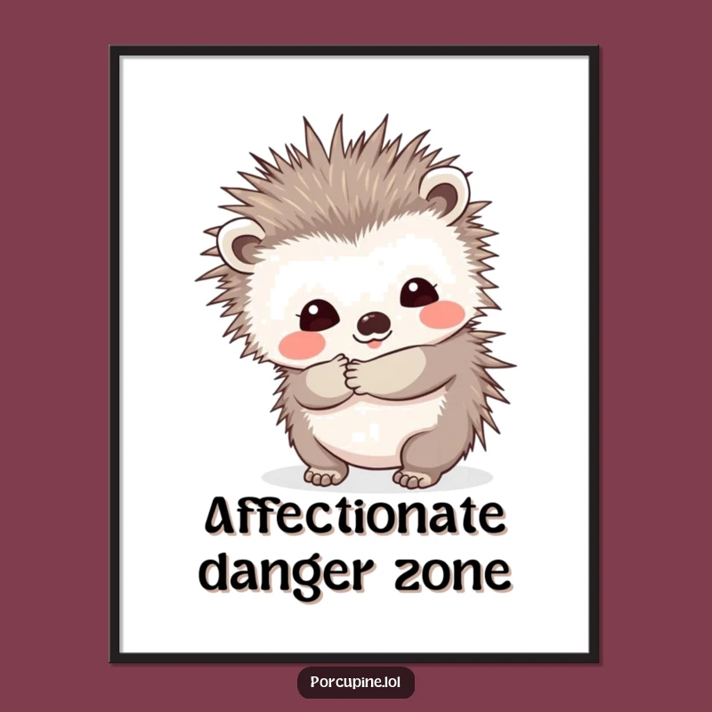 Funny Prickly Hug Porcupine Digital Art: Shy Smile Brings Warm Humor to Walls