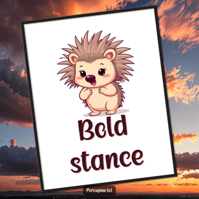 Funny confident porcupine digital art print of a porcupine striking a bold pose with spread quills, ready to bring instant confidence home.