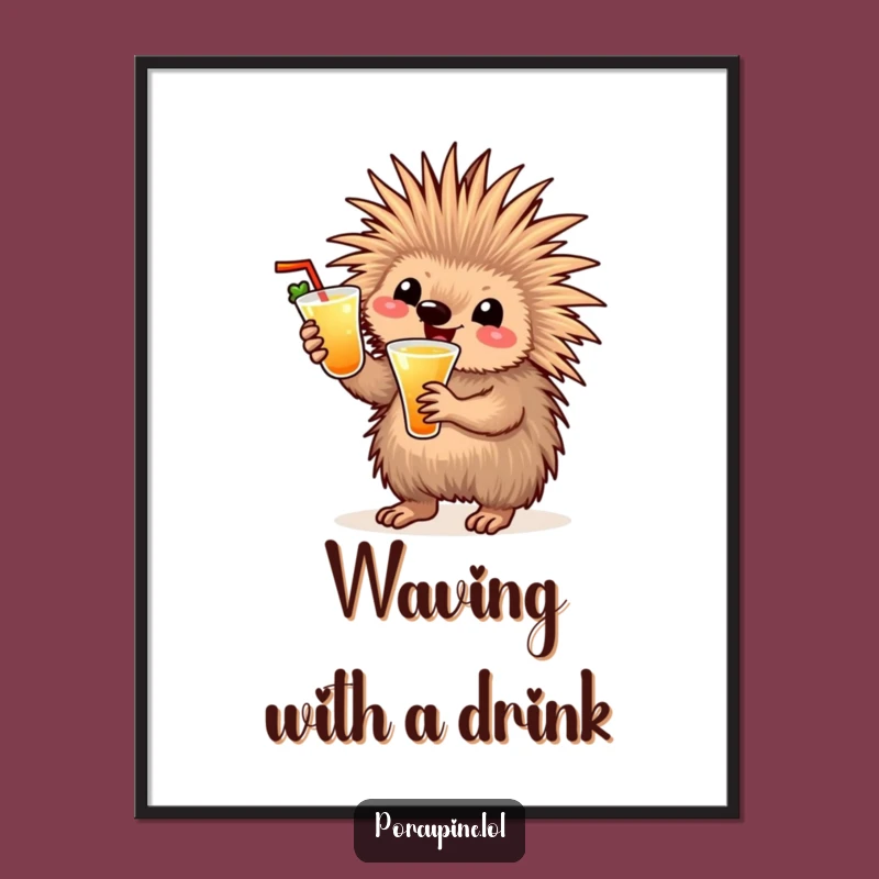 Funny Cocktail Porcupine Digital Art Print: Instant Party Decor!