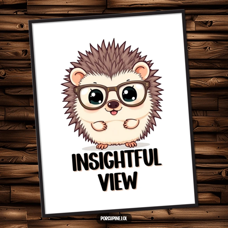 Funny digital art print of a porcupine wearing oversized glasses and peering curiously, offering instant intellectual charm and a thoughtful vibe.