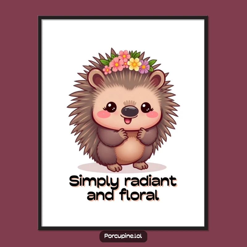 Funny Kawaii Porcupine Flower Crown Digital Print: Instant Download Regal Porcupine Art