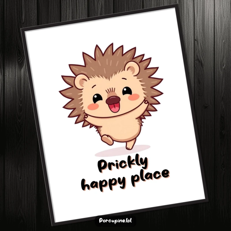 Funny Kawaii Porcupine Digital Art Print: A cheerful porcupine mid-hop, radiating joy with its prickly cuteness. Perfect for instant download wall art.
