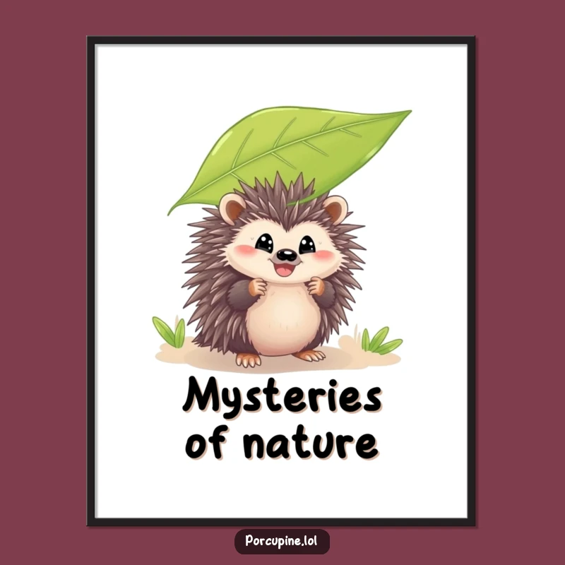Funny Peeking Porcupine Digital Art: Leafy Grin Brings Playful Humor to Walls