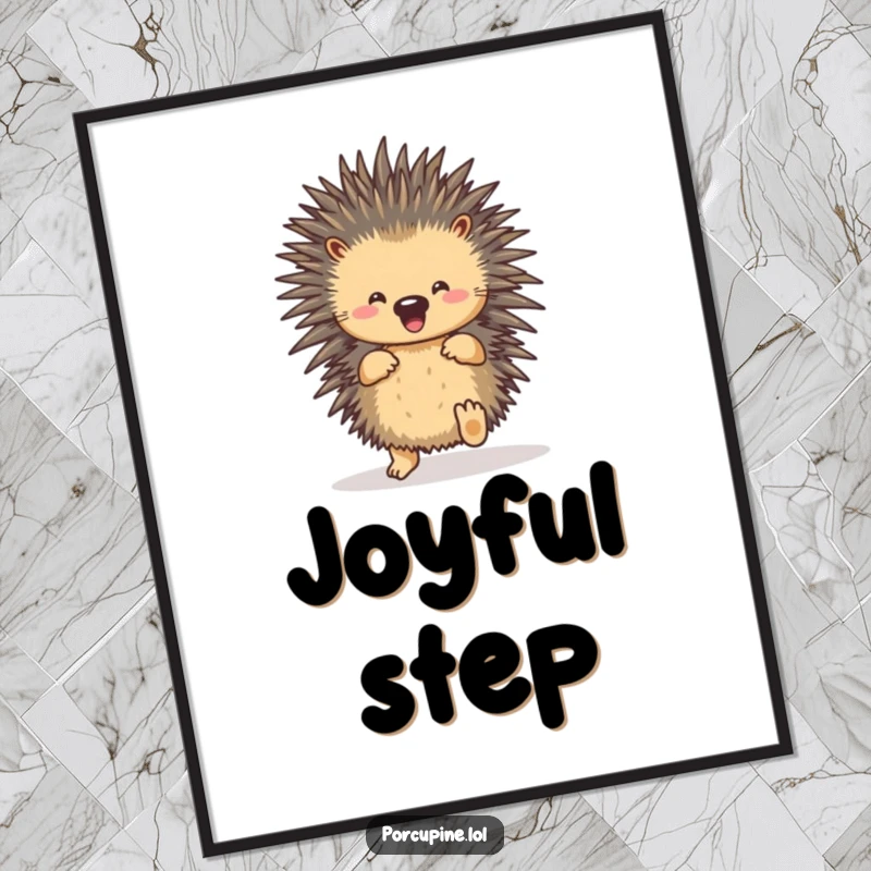 Funny porcupine shuffle digital art print of a porcupine happily dancing with its feet, ready to bring instant joy home.