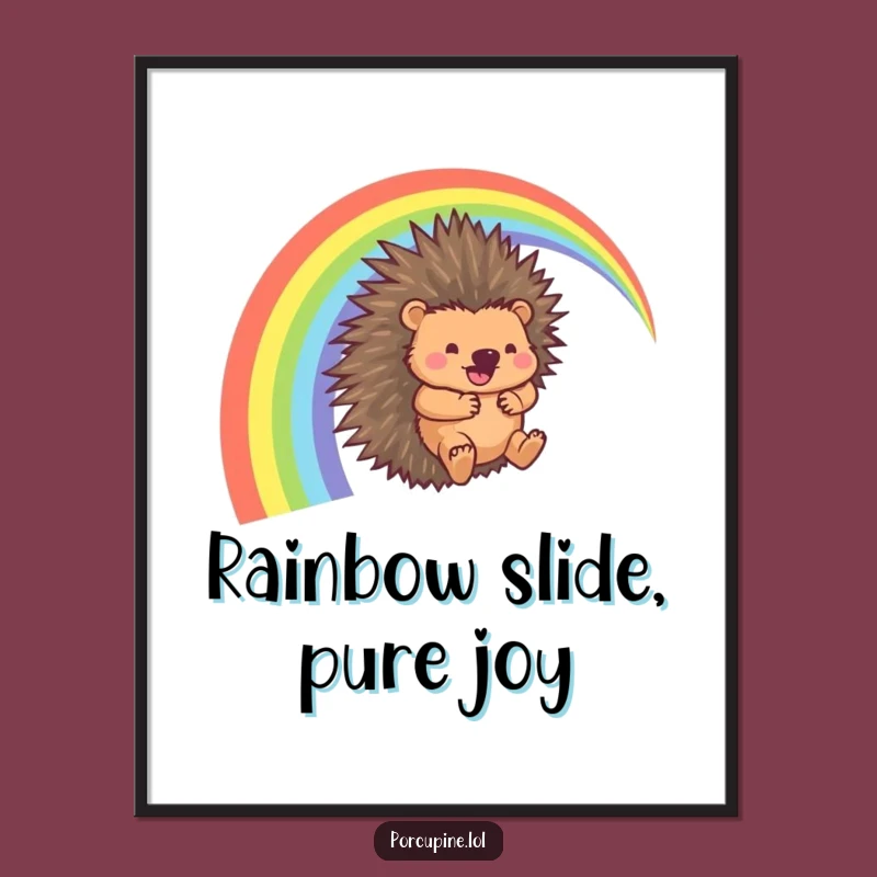 Funny Porcupine Rainbow Slide Digital Art: Instant Hilarious Adventure Download