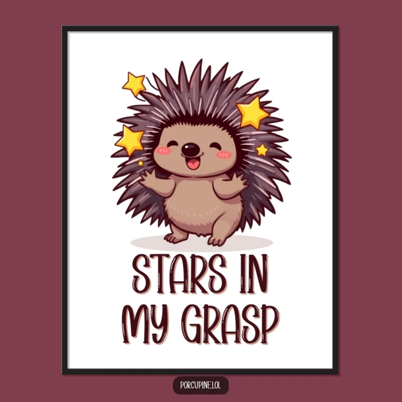 Funny Porcupine Juggling Stars Digital Art: Whimsical printable for a magical space