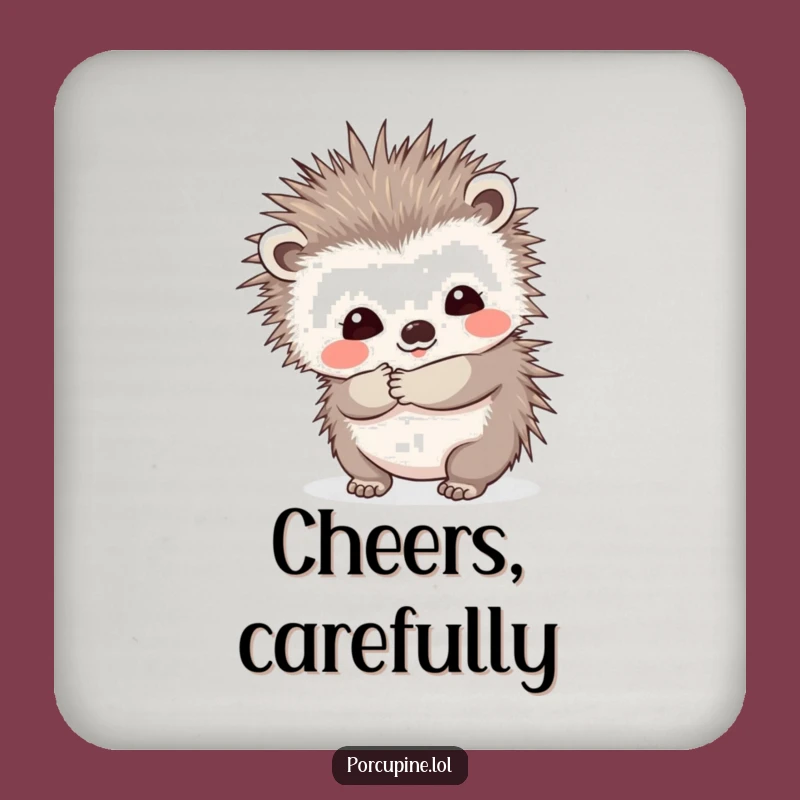 Funny Prickly Hug Porcupine Drink Coaster: Shy Smile Protects Surfaces with Humor