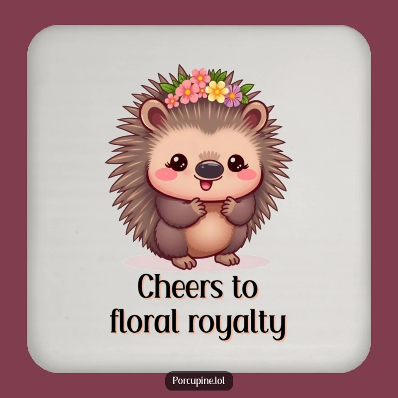Funny Kawaii Porcupine Flower Crown Coasters: Protect with Prickly Floral Elegance