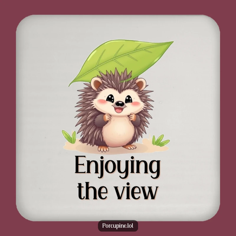 Funny Peeking Porcupine Drink Coaster: Protect Surfaces with a Leafy Grin