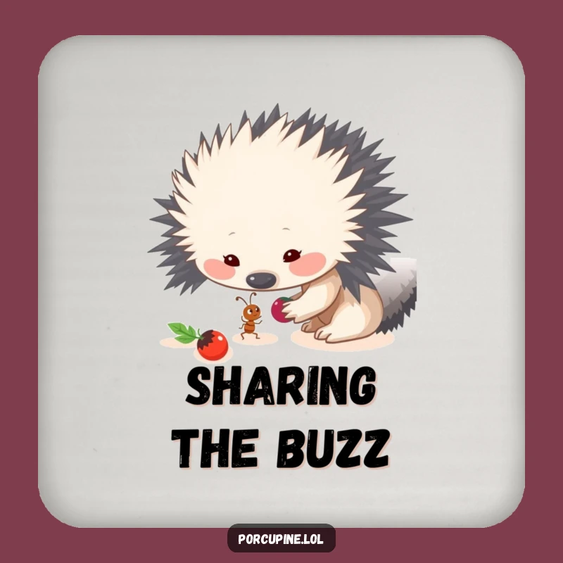 Funny Porcupine Sharing Coaster - Protect Surfaces with Kindness