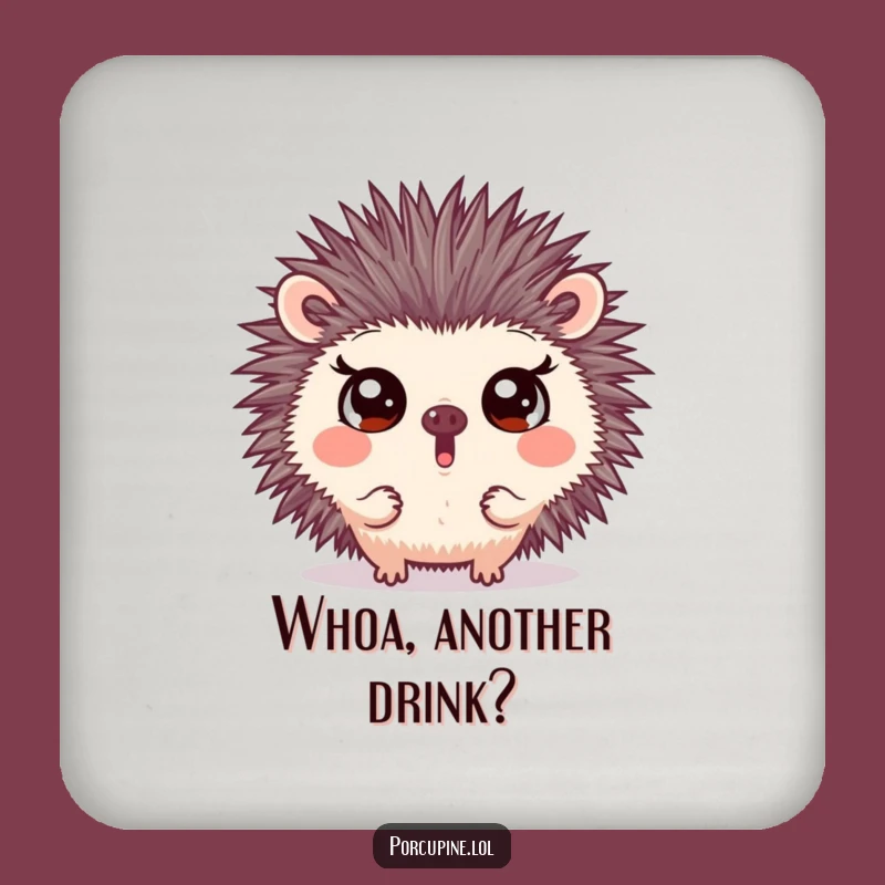 Funny Surprised Porcupine Drink Coaster: Wide Eyes Protect Surfaces with Humor