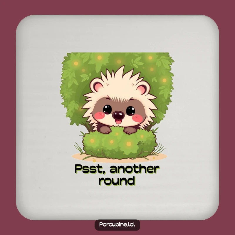 Funny Kawaii Porcupine Drink Coaster: Mischievous Grin, Peeking Decor