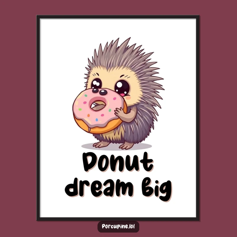 Whimsical Funny Porcupine Donut Poster: Decorate with Adorable Sweetness and Humor