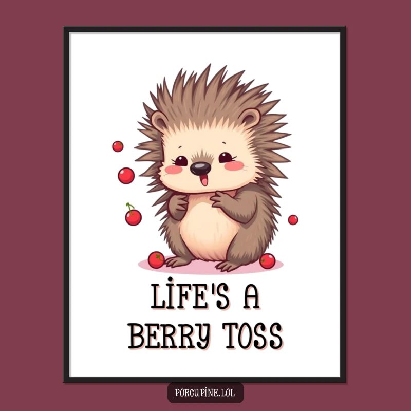Funny Kawaii Porcupine Poster: Playful Juggling Art, Cute Animal Gift Decor