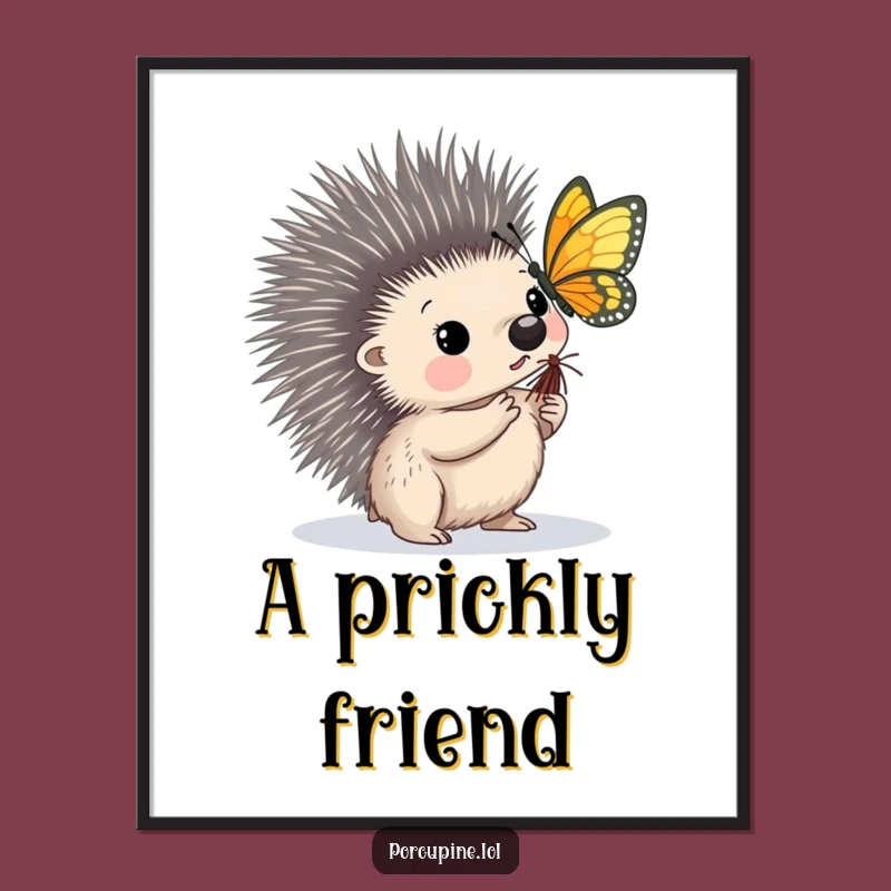 Funny Porcupine Butterfly Poster - Curious Prickly Wall Art Gift