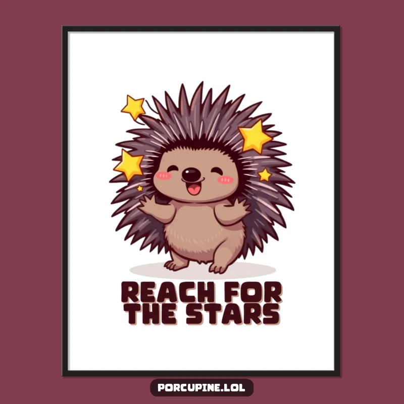 Funny Porcupine Juggling Stars Poster: Whimsical wall art for a magical space