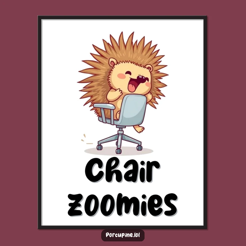 Funny Porcupine Office Chair Poster: Dynamic Wall Art for Thrill Seekers