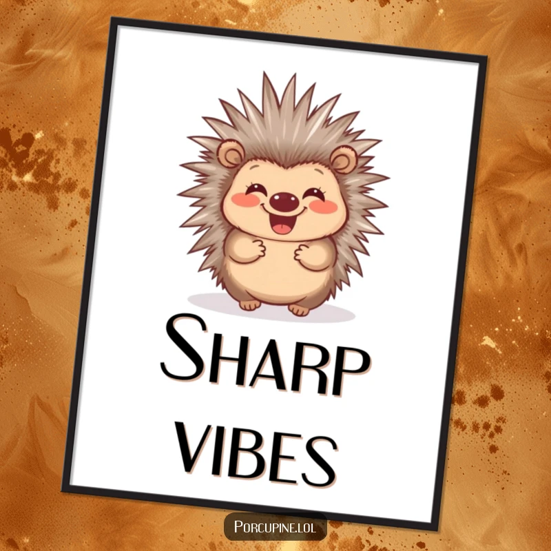 Funny Porcupine Quill Poster: A porcupine wiggling its quills with a wide grin, bringing funny, happy energy to your walls.