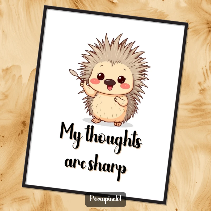 Funny Porcupine Poster: Wall art depicting a porcupine enthusiastically gesturing with a single, gentle quill, conveying passion and humor.