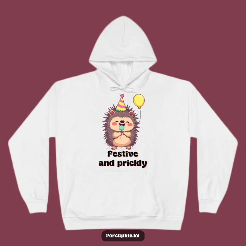 Cozy and Comical Funny Porcupine Balloon Pop Hoodie for Festive Warmth