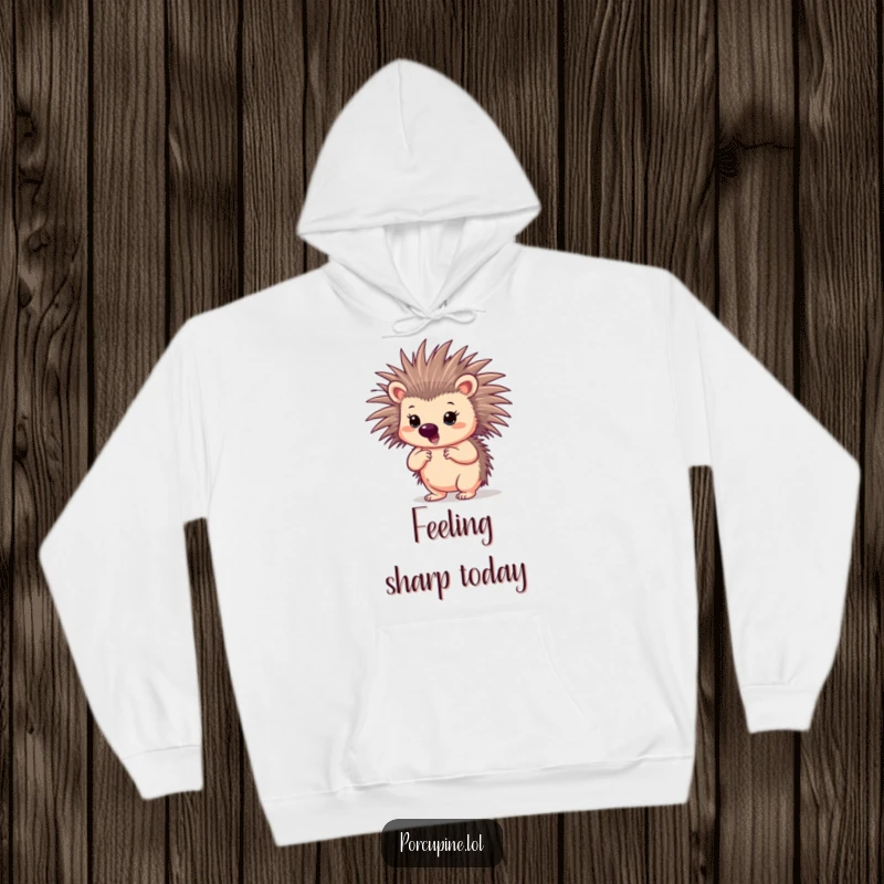 Funny porcupine hoodie featuring a porcupine in a confident pose with slightly spread quills, symbolizing strength and protection.