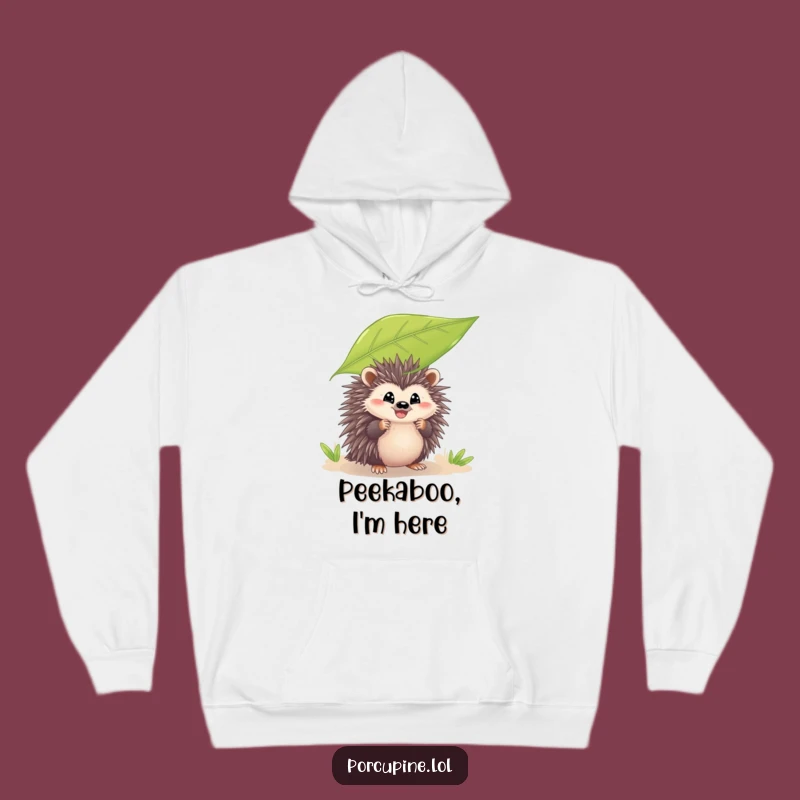 Cozy Funny Peeking Porcupine Hoodie: Leafy Grin for Warmth and Playful Humor