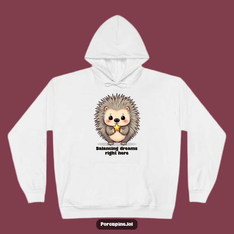 Cozy Funny Porcupine Star Balancer Hoodie: Stay Warm While Reaching Hilariously High!