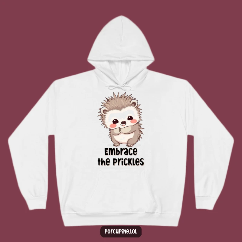 Cozy Funny Prickly Hug Porcupine Hoodie: Shy Smile for Warmth and Humorous Affection