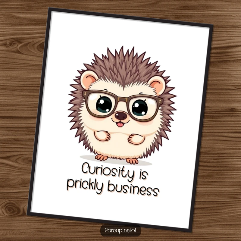 Funny Free Printable Wall Art of a porcupine wearing oversized glasses, peering intently and curiously.