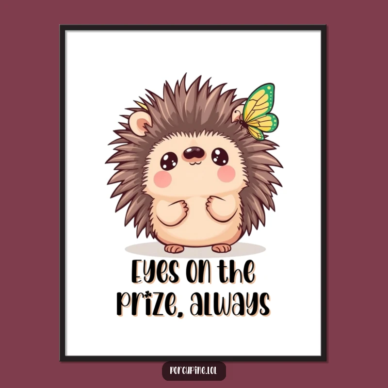 Free Printable Wall Art: Kawaii Porcupine Butterfly Funny Downloadable Decor
