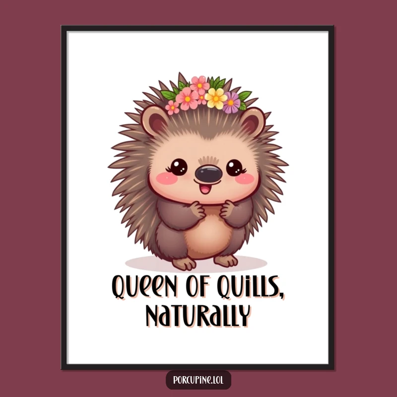 Free Printable Wall Art: Kawaii Porcupine Flower Crown Funny Downloadable Decor