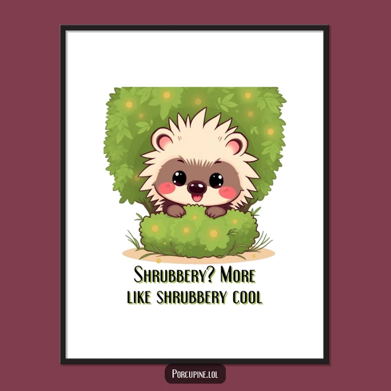 Free Printable Wall Art: Mischievous Kawaii Porcupine Peeking, a Funny Downloadable Art Piece