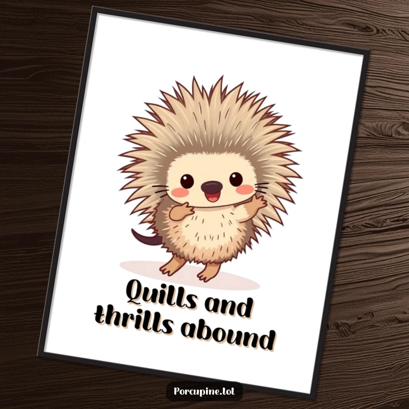 Funny Free Printable Wall Art: A porcupine is captured mid-dance, its feet tapping with rhythmic glee.