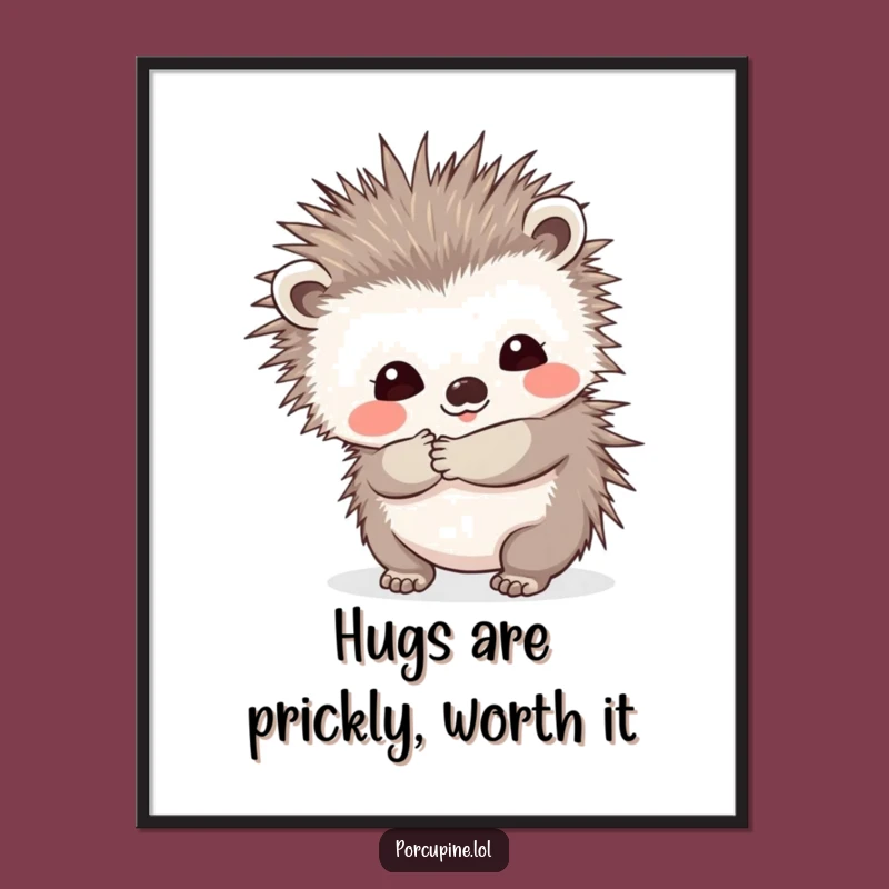 Funny Free Printable Wall Art: Prickly Hug Porcupine, Shy Smile, Downloadable Decor