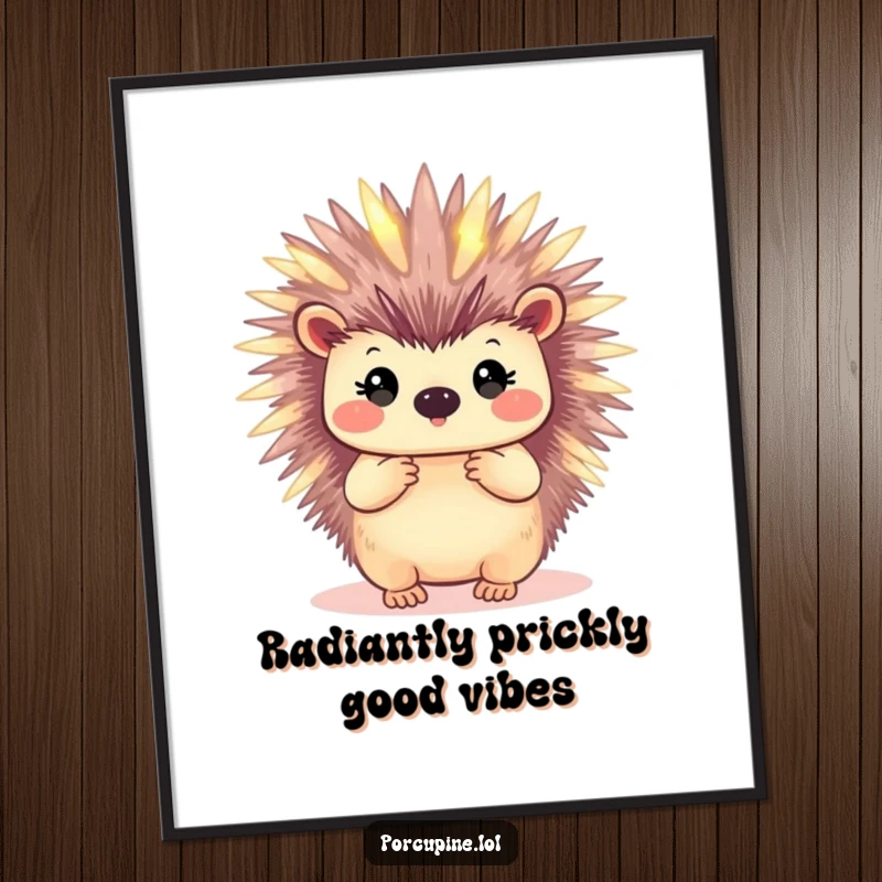 Funny free printable wall art showcasing a porcupine whose quills emit a soft, ethereal glow, creating a peaceful and magical ambiance.