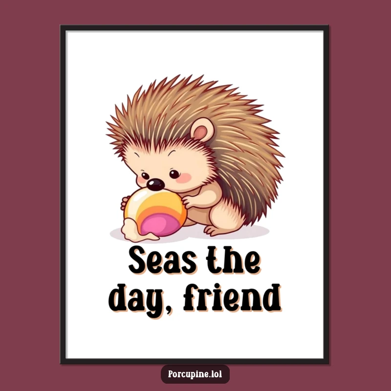 Funny Free Printable Wall Art: Porcupine Seashell Curiosity - Downloadable Decor