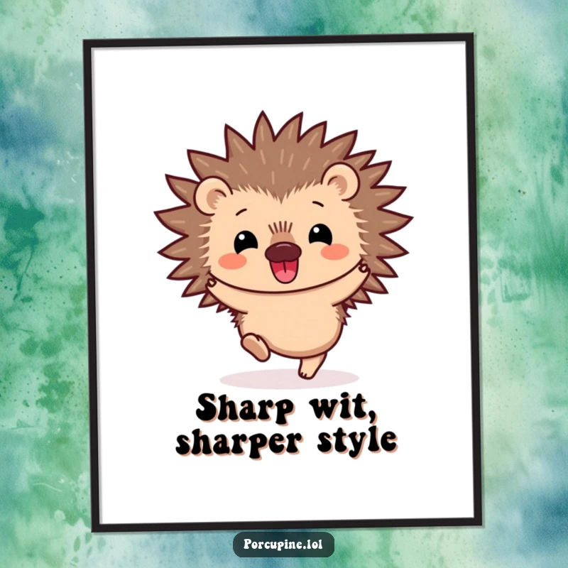 Funny Free Printable Wall Art: Whimsical kawaii porcupine in mid-hop, bringing playful energy and smiles to any room.